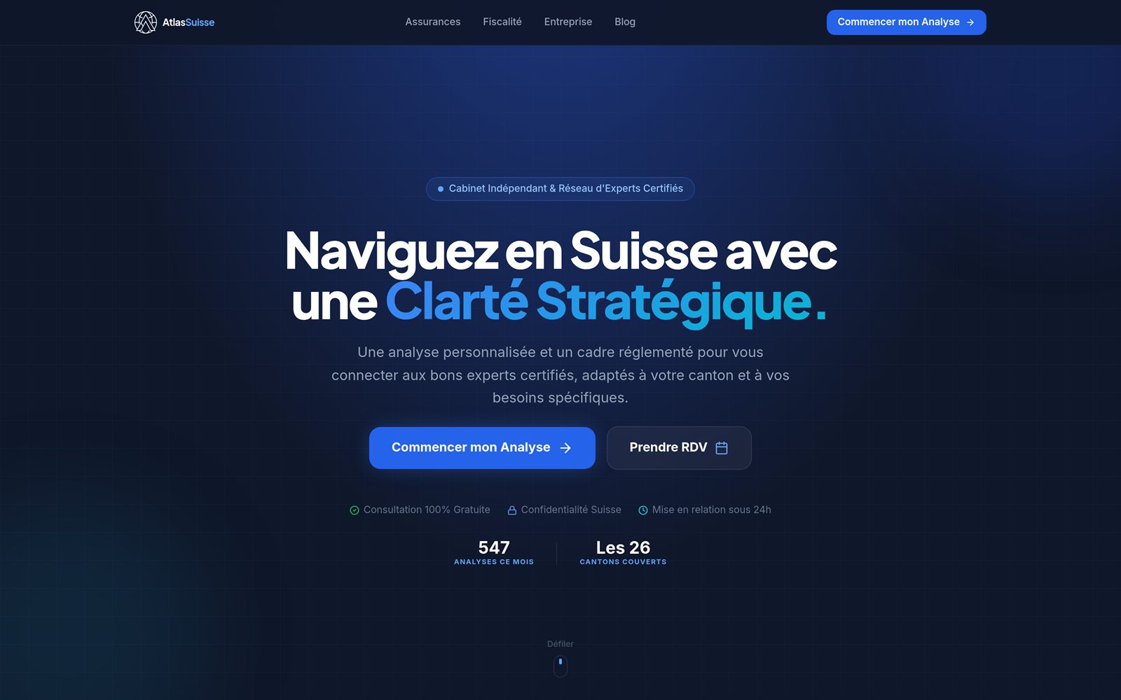 Atlas Suisse — site Next.js de mise en relation avec experts suisses certifiés