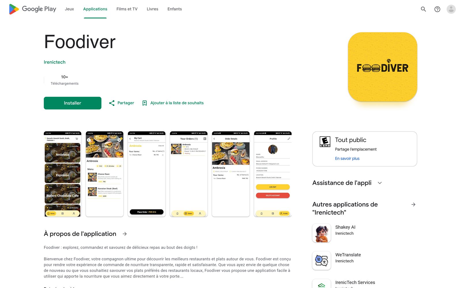 Foodiver — application mobile Android de découverte et commande de plats sur Google Play