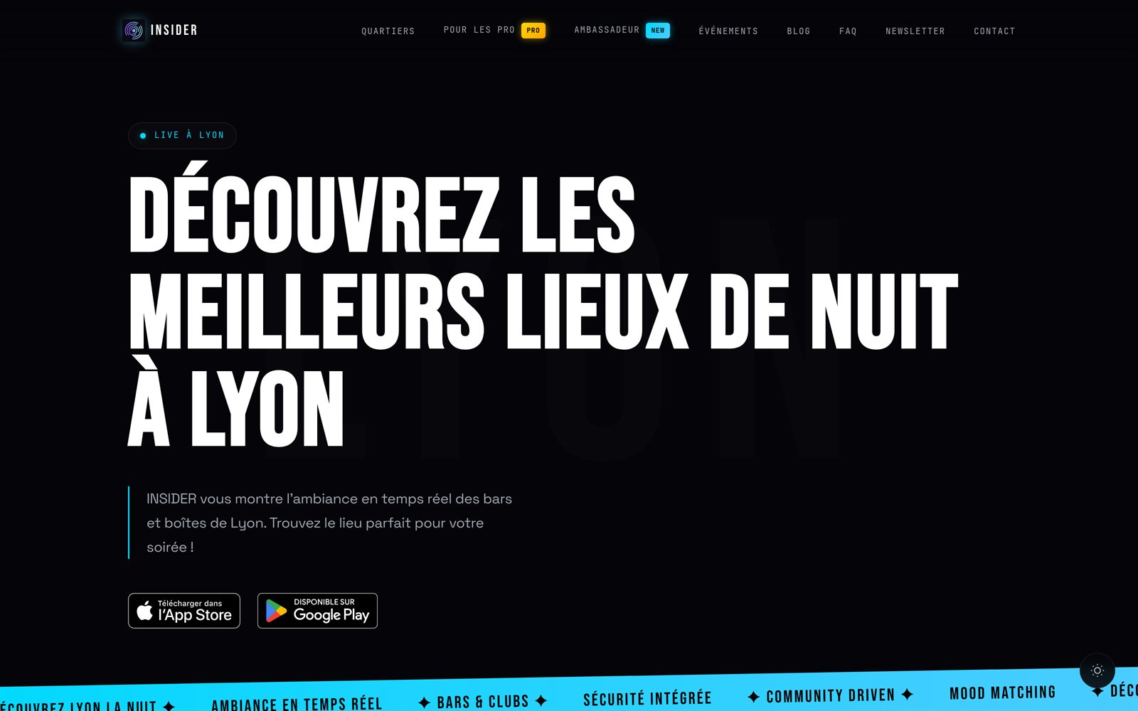 INSIDER Lyon — site vitrine bars, clubs et soirées en temps réel