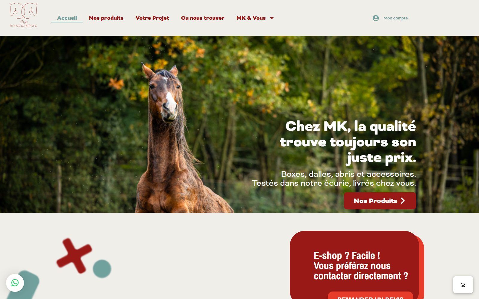 MK Horse Solutions — e-commerce WooCommerce du fabricant d'équipements d'écurie présent dans 5 pays