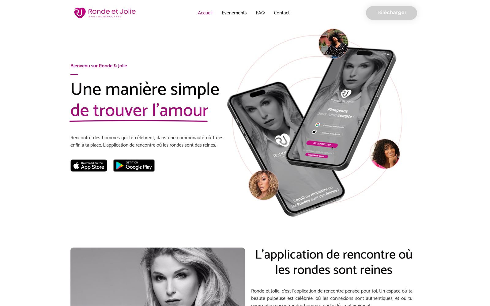 Ronde et Jolie — site vitrine application de rencontre dédiée aux femmes rondes