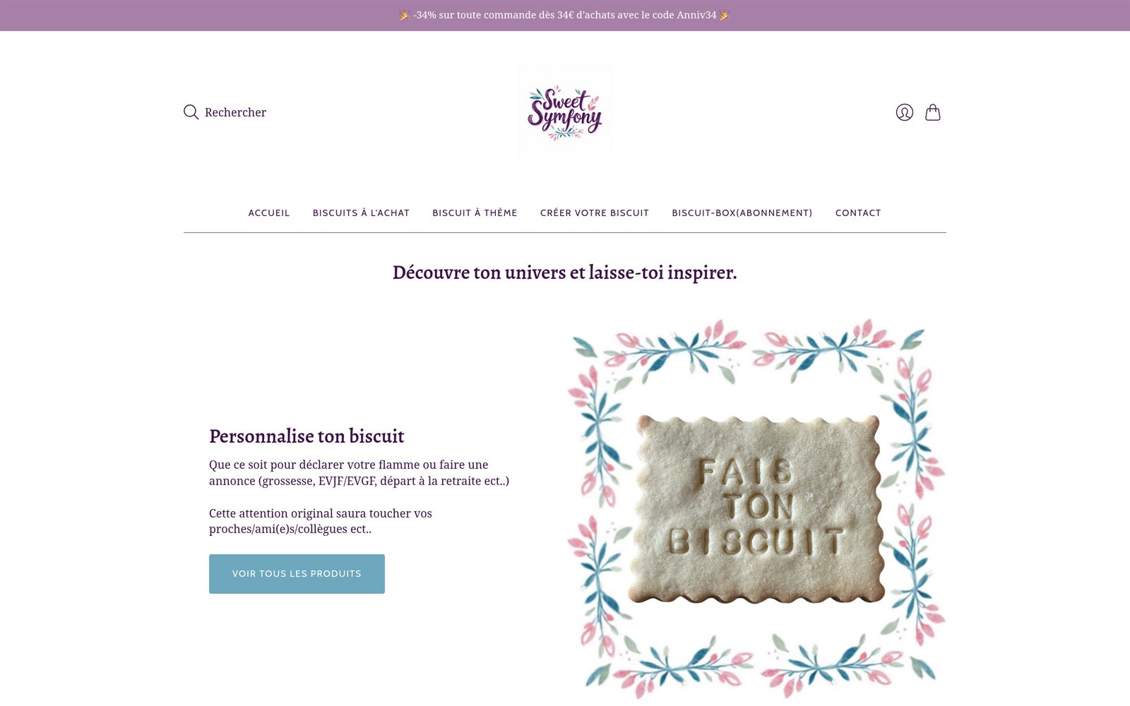 Sweet Symfony — boutique e-commerce Shopify de biscuits artisanaux personnalisés