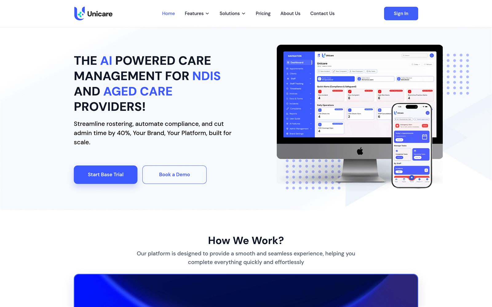 Unicare Hub — plateforme SaaS de gestion AI pour le secteur NDIS et aide aux personnes âgées en Australie