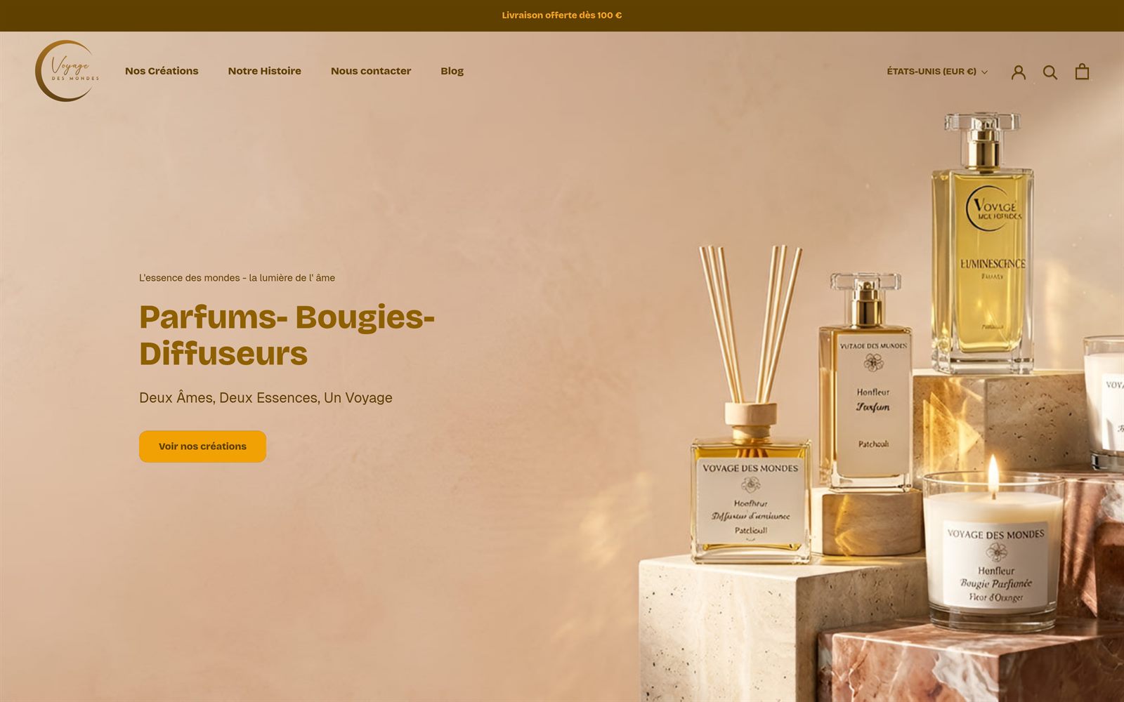 Voyage des Mondes — boutique e-commerce Shopify de parfums naturels et bougies artisanales français de Grasse